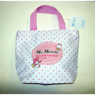 My Melody Tanoshii Ichinichi Official Polka Dot Canvas Lunch Box Tote Bag / Hand bag NWT